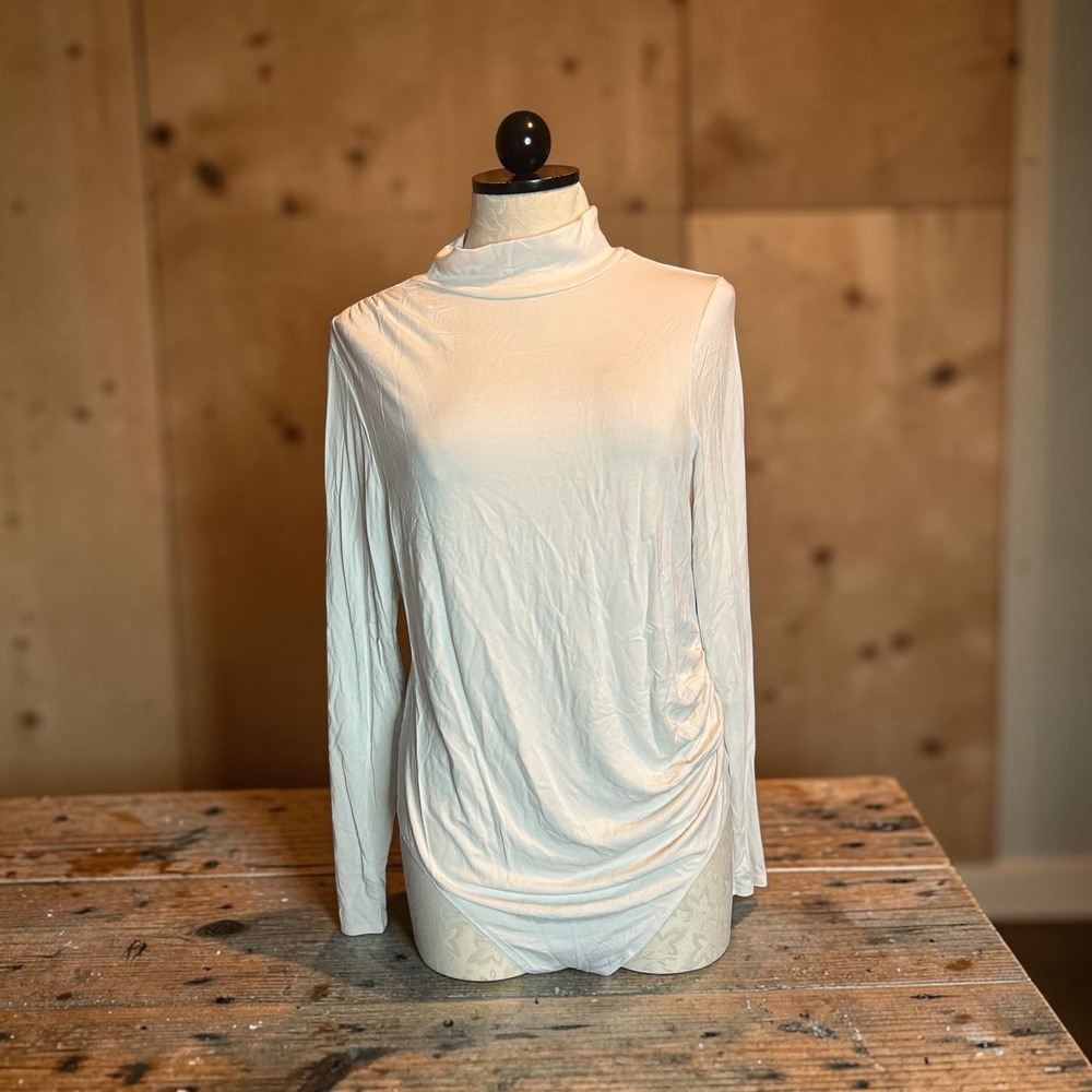 Good American Mock Neck Ruched Long Sleeve Bodysuit Bone White Sz 5 Plus 2X